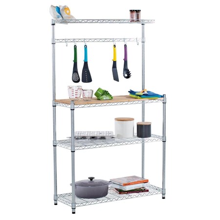 Trinity Trinity TBFZ-1501 Bamboo Bakers Rack; Chrome - 60.5 x 36 x 14 in. TBFZ-1501